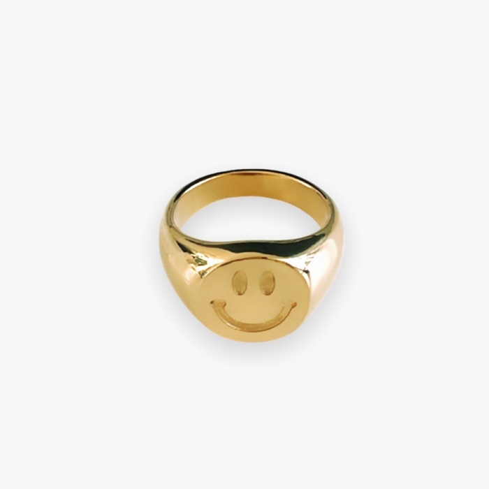 Mood Ring mit Smiley Face - Gold